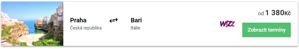 wizzair letenky praha bari
